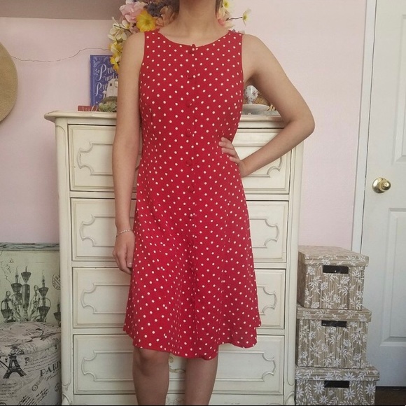 90s Laundry by Shelli Segal Red Polka Dot Vintage Summer Dress - Picture 2 of 4